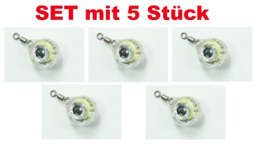 Set: 5 Stück LED Bait Multi Flasher mit Wirbel - Leuchtköder - SET: Multicolor / Grün/ Weiß / Blau / Rot